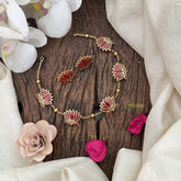 Vriksham Elegant Gold Look Alike Lotus Short Neckpiece-Magenta-G19076